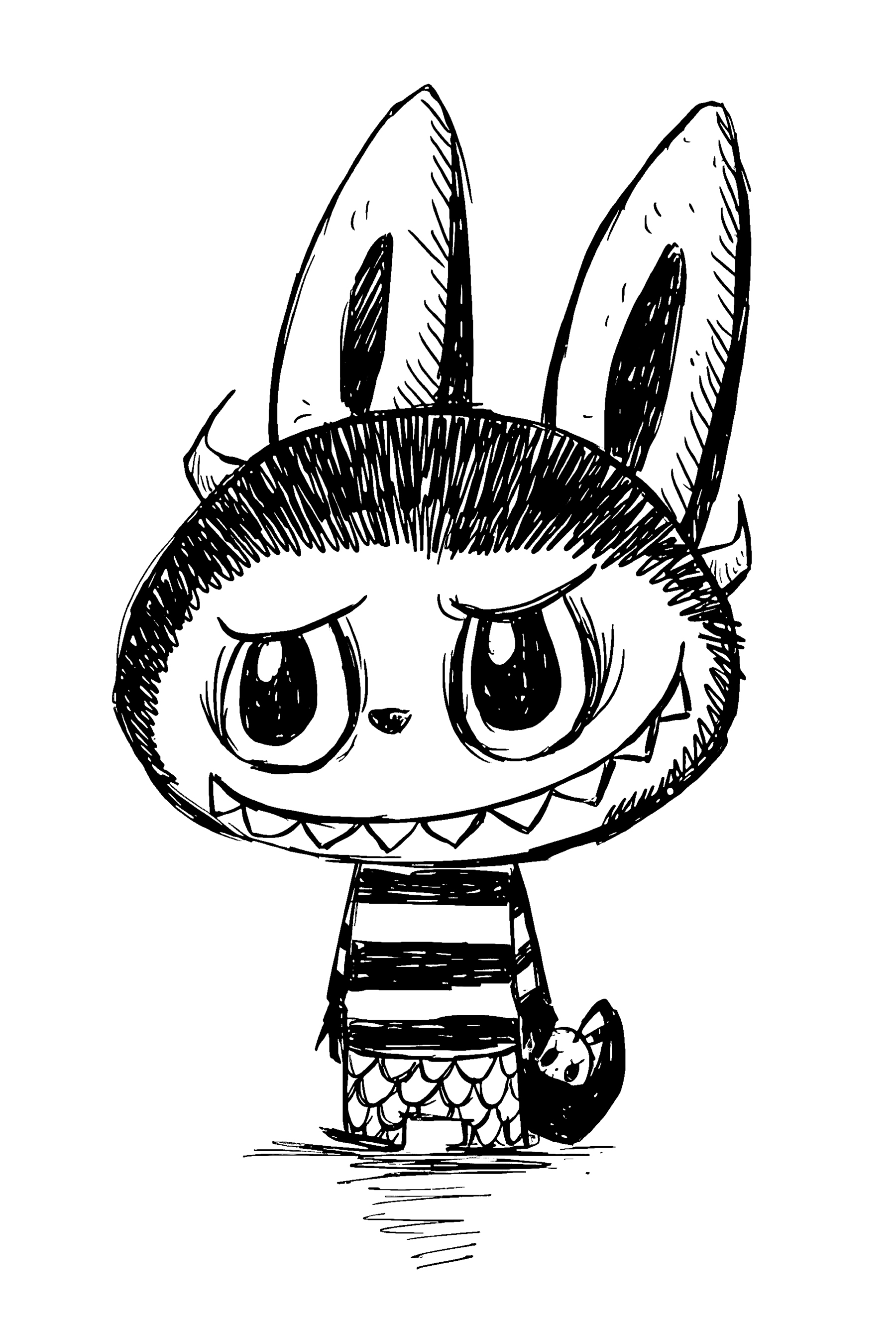 Sad Labubu crying, line art for coloring